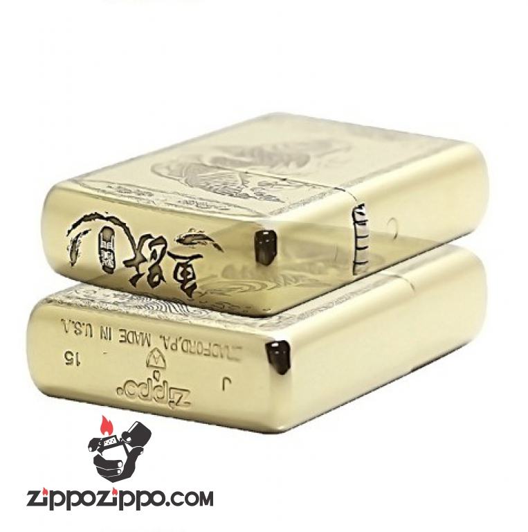 Zippo Chính Hãng Đồng Khắc Cá Chép 2 Mặt Có Viền Vỏ Dày Armor